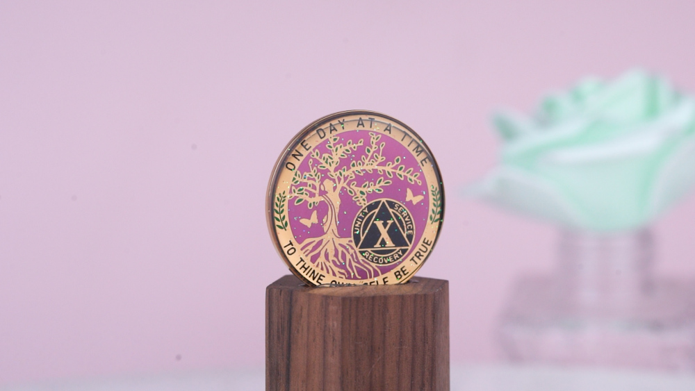 LParkin 10 Year Sobriety Coin, Tree of Life Sobriety Coin, Inspirational AA Coin Sober Gifts, Sober Anniversary Token for Women, Alcoholics Anonymous Medallion