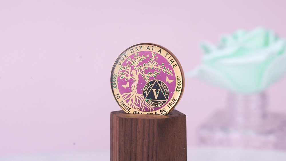 LParkin 5 Year Sobriety Coin, Tree of Life Sobriety Coin, Inspirational AA Coin, Sobriety Gifts for Women, Sober Anniversary Token, Alcoholics Anonymous Medallion