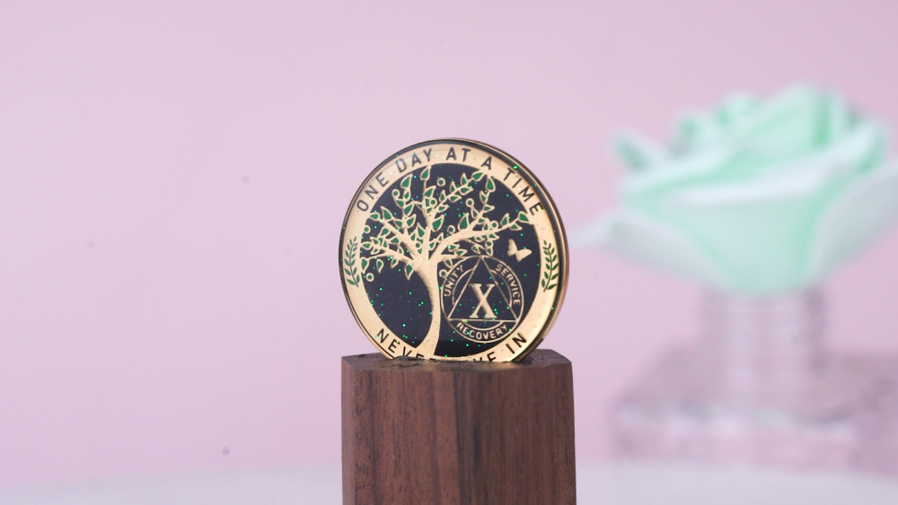LParkin 10 Year Sobriety Coin, Tree of Life Sobriety Coin, 10 Year AA Coin, Sobriety Gifts for Men and Women, 10 Year Sober Anniversary Token, Alcoholics Anonymous Medallion