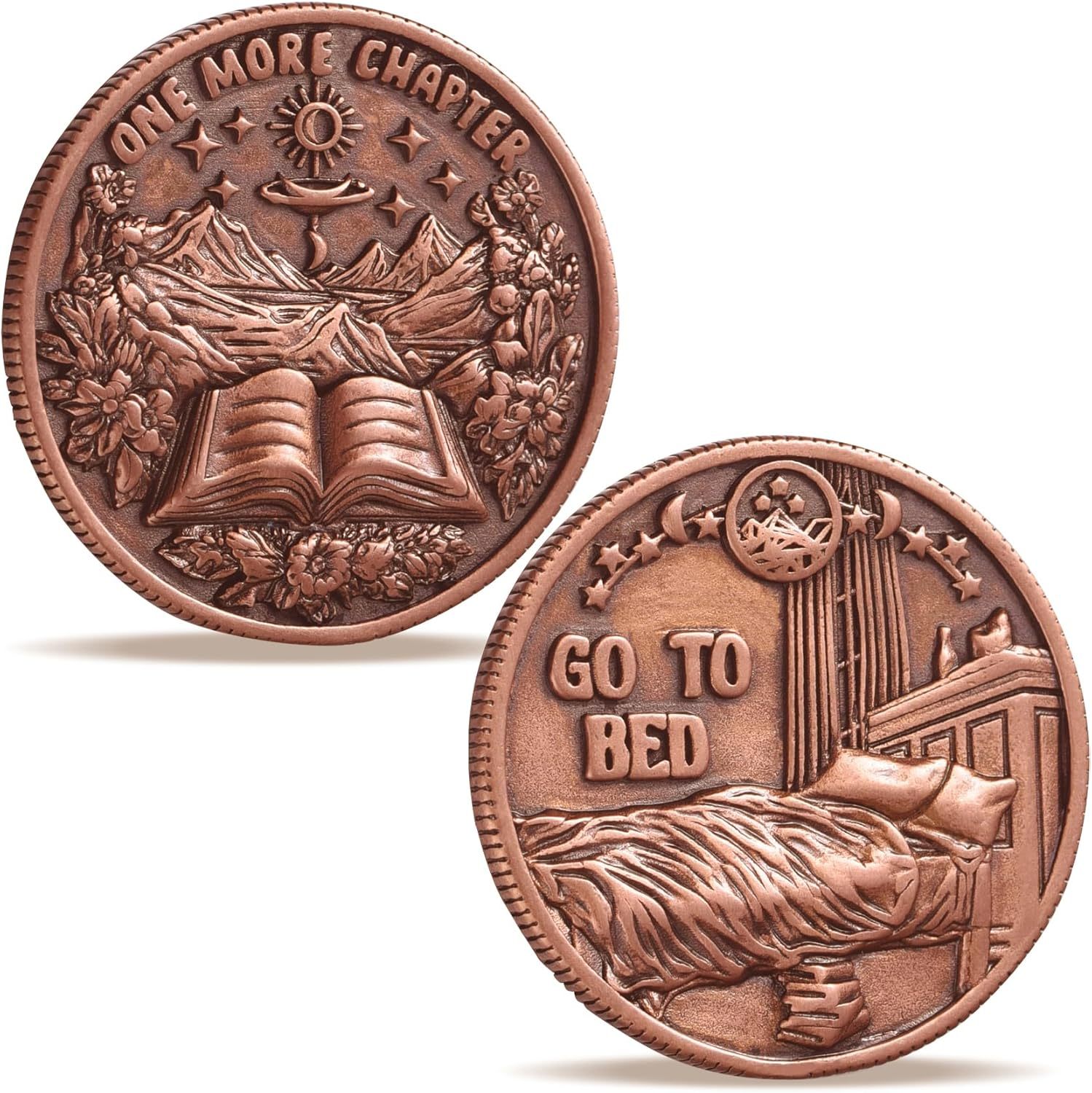 LParkin Just One More Chapter Coin Gamer Bookish Gifts For Book Lovers - Unique Book Coin Flip Book Merch & Bookish Coins Presents For Reader Women, Decision Maker Idea (one more chapter - Moon Stars)