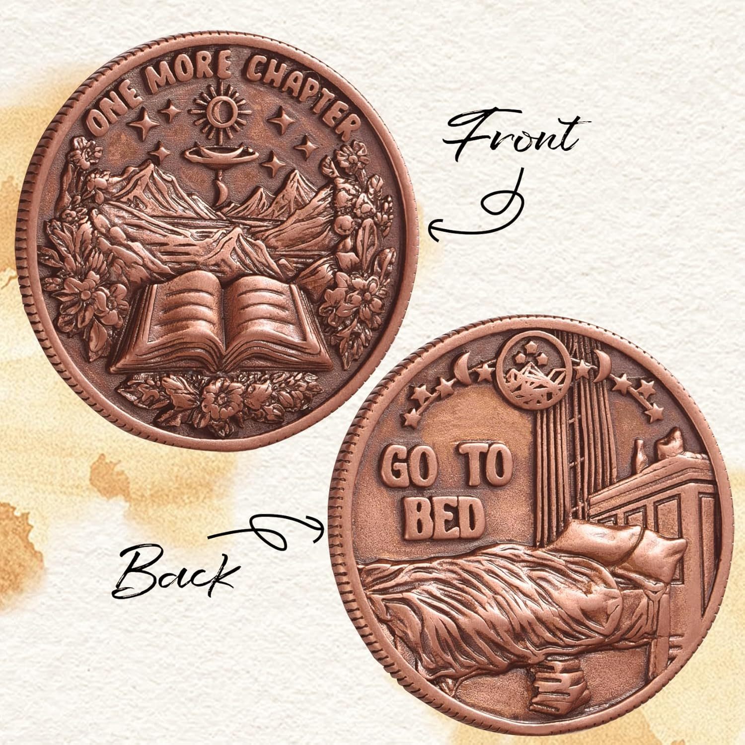LParkin Just One More Chapter Coin Gamer Bookish Gifts For Book Lovers - Unique Book Coin Flip Book Merch & Bookish Coins Presents For Reader Women, Decision Maker Idea (one more chapter - Moon Stars)