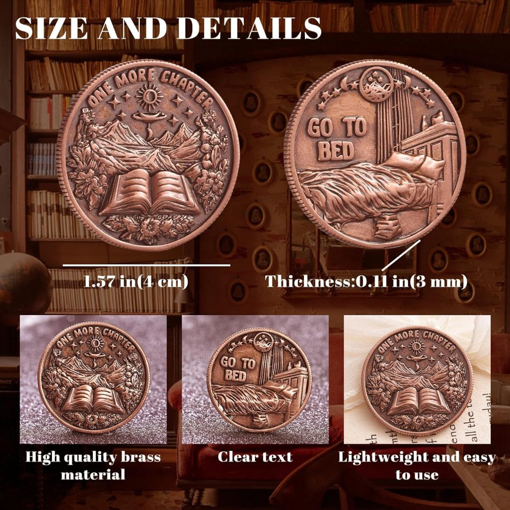 LParkin Just One More Chapter Coin Gamer Bookish Gifts For Book Lovers - Unique Book Coin Flip Book Merch & Bookish Coins Presents For Reader Women, Decision Maker Idea (one more chapter - Moon Stars)