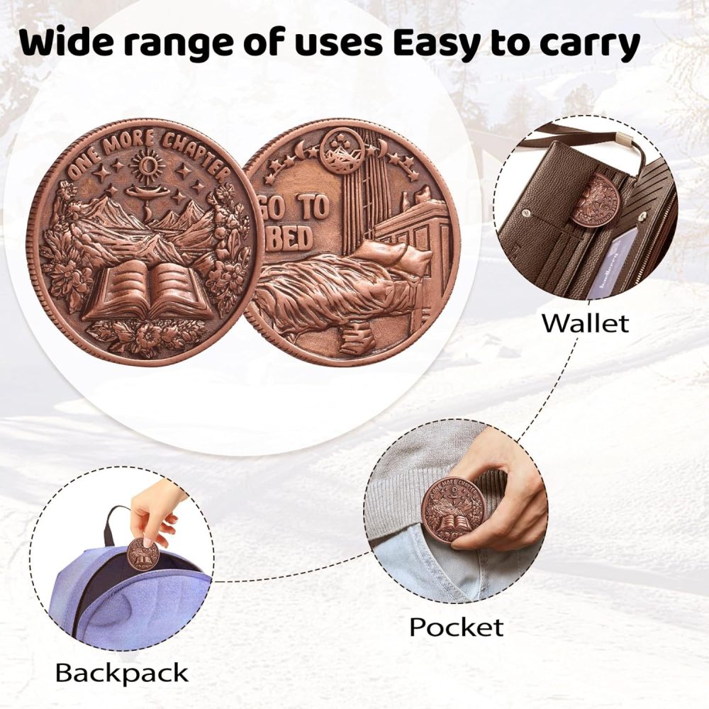 LParkin Just One More Chapter Coin Gamer Bookish Gifts For Book Lovers - Unique Book Coin Flip Book Merch & Bookish Coins Presents For Reader Women, Decision Maker Idea (one more chapter - Moon Stars)