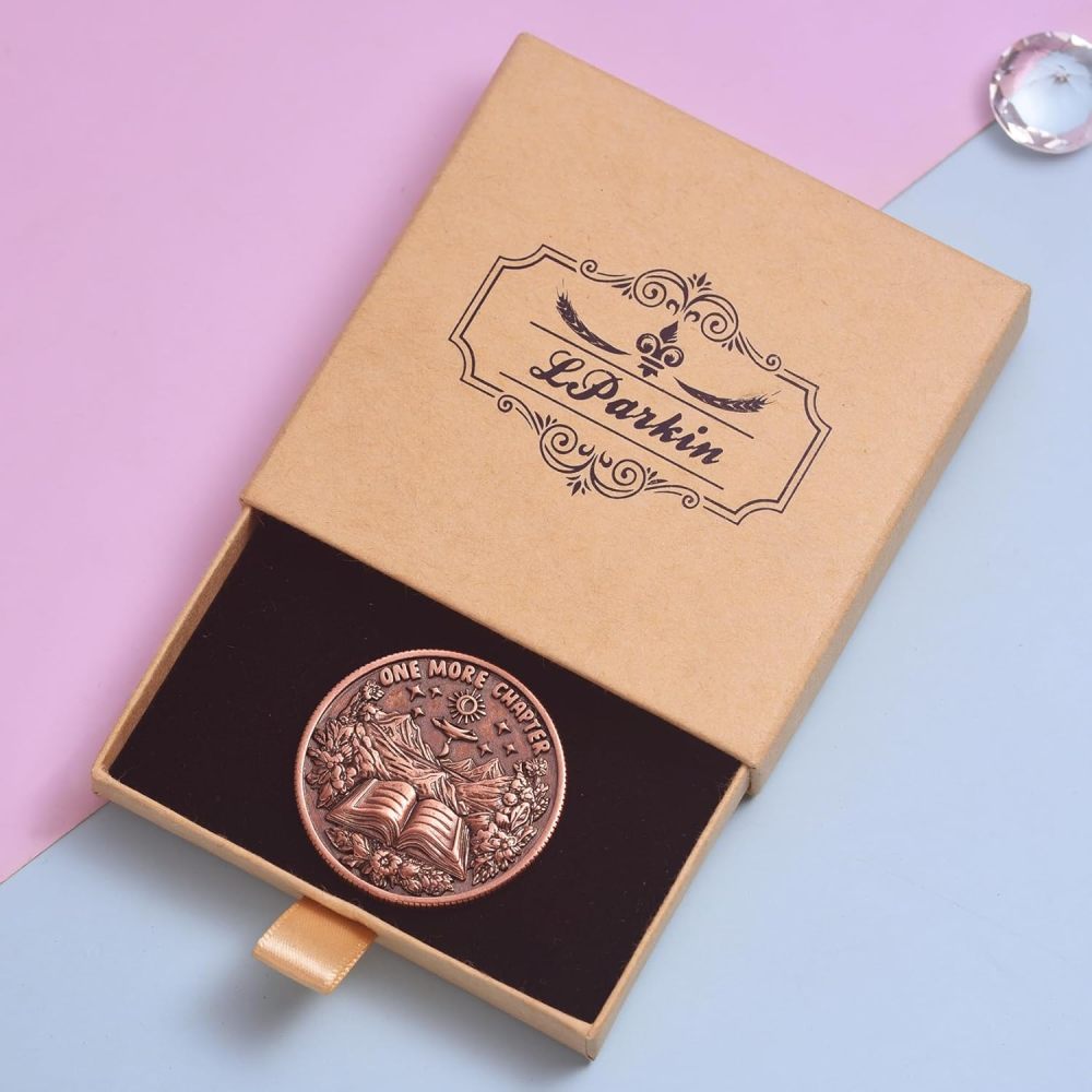 LParkin Just One More Chapter Coin Gamer Bookish Gifts For Book Lovers - Unique Book Coin Flip Book Merch & Bookish Coins Presents For Reader Women, Decision Maker Idea (one more chapter - Moon Stars)