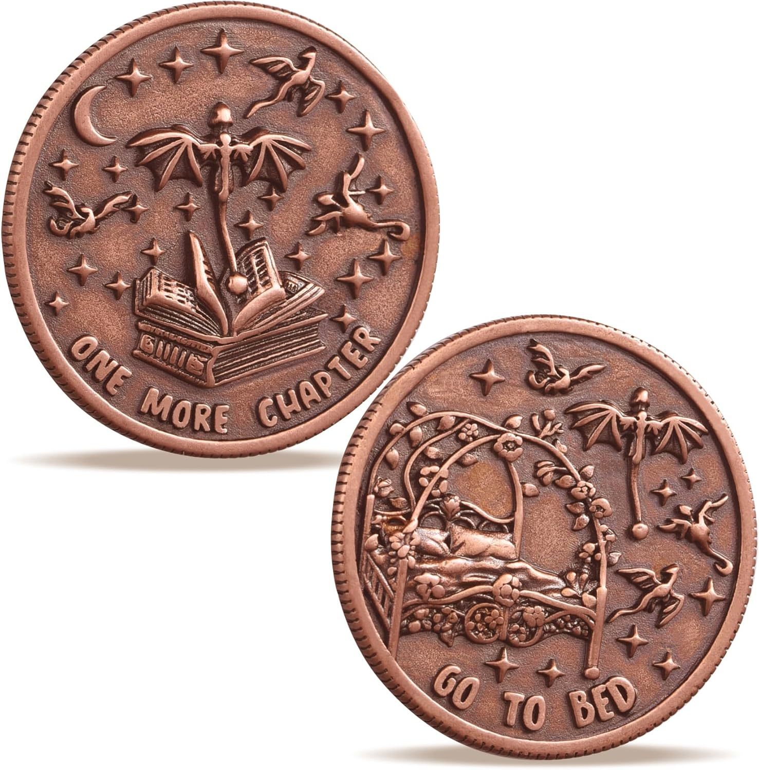 LParkin Just One More Chapter Coin Gamer Bookish Gifts for Book Lovers - Unique Book Coin Flip Book Merch & Bookish Coins Presents for Reader Women, Decision Maker Idea (one More Chapter - Dragons)