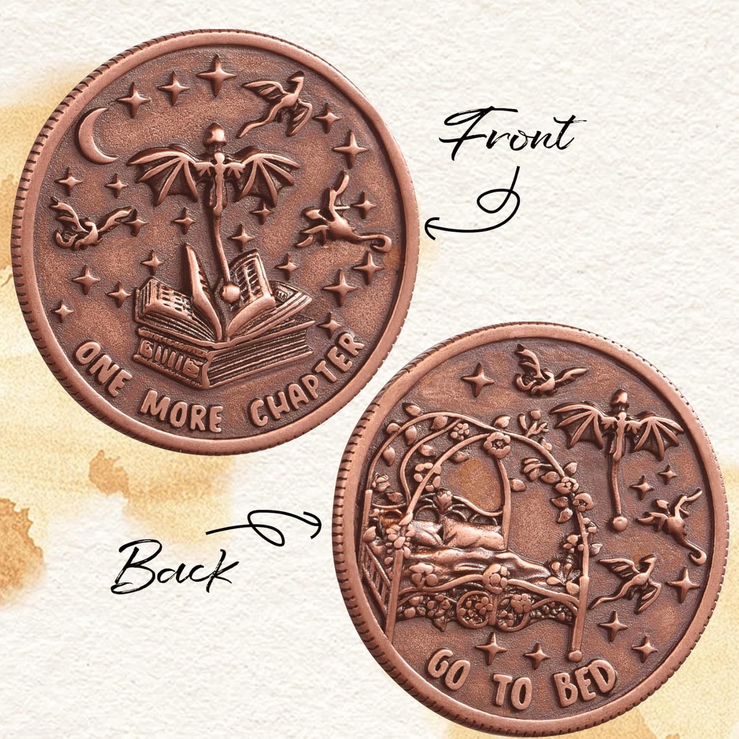 LParkin Just One More Chapter Coin Gamer Bookish Gifts for Book Lovers - Unique Book Coin Flip Book Merch & Bookish Coins Presents for Reader Women, Decision Maker Idea (one More Chapter - Dragons)