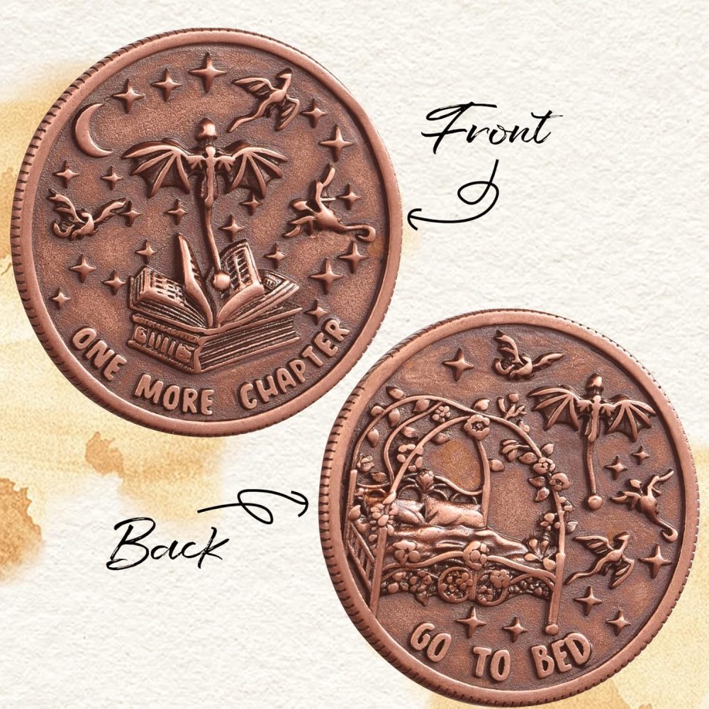 LParkin Just One More Chapter Coin Gamer Bookish Gifts for Book Lovers - Unique Book Coin Flip Book Merch & Bookish Coins Presents for Reader Women, Decision Maker Idea (one More Chapter - Dragons)