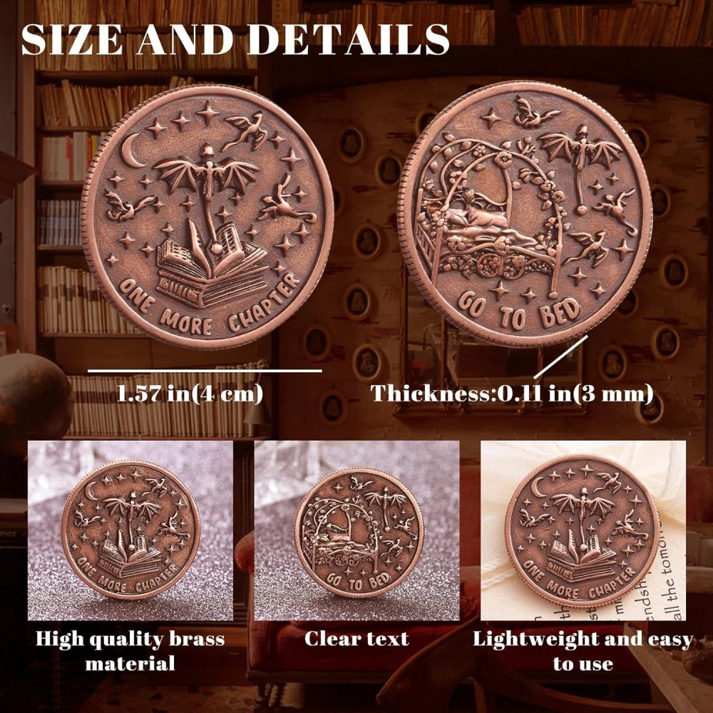 LParkin Just One More Chapter Coin Gamer Bookish Gifts for Book Lovers - Unique Book Coin Flip Book Merch & Bookish Coins Presents for Reader Women, Decision Maker Idea (one More Chapter - Dragons)