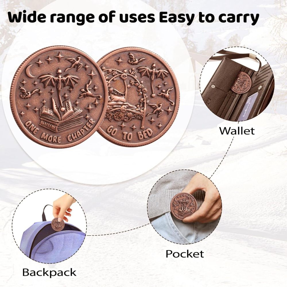 LParkin Just One More Chapter Coin Gamer Bookish Gifts for Book Lovers - Unique Book Coin Flip Book Merch & Bookish Coins Presents for Reader Women, Decision Maker Idea (one More Chapter - Dragons)