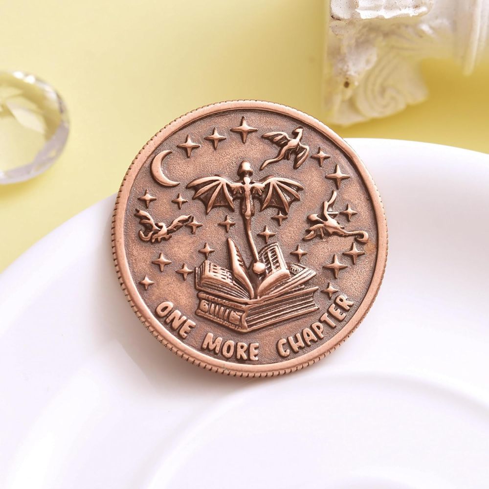 LParkin Just One More Chapter Coin Gamer Bookish Gifts for Book Lovers - Unique Book Coin Flip Book Merch & Bookish Coins Presents for Reader Women, Decision Maker Idea (one More Chapter - Dragons)