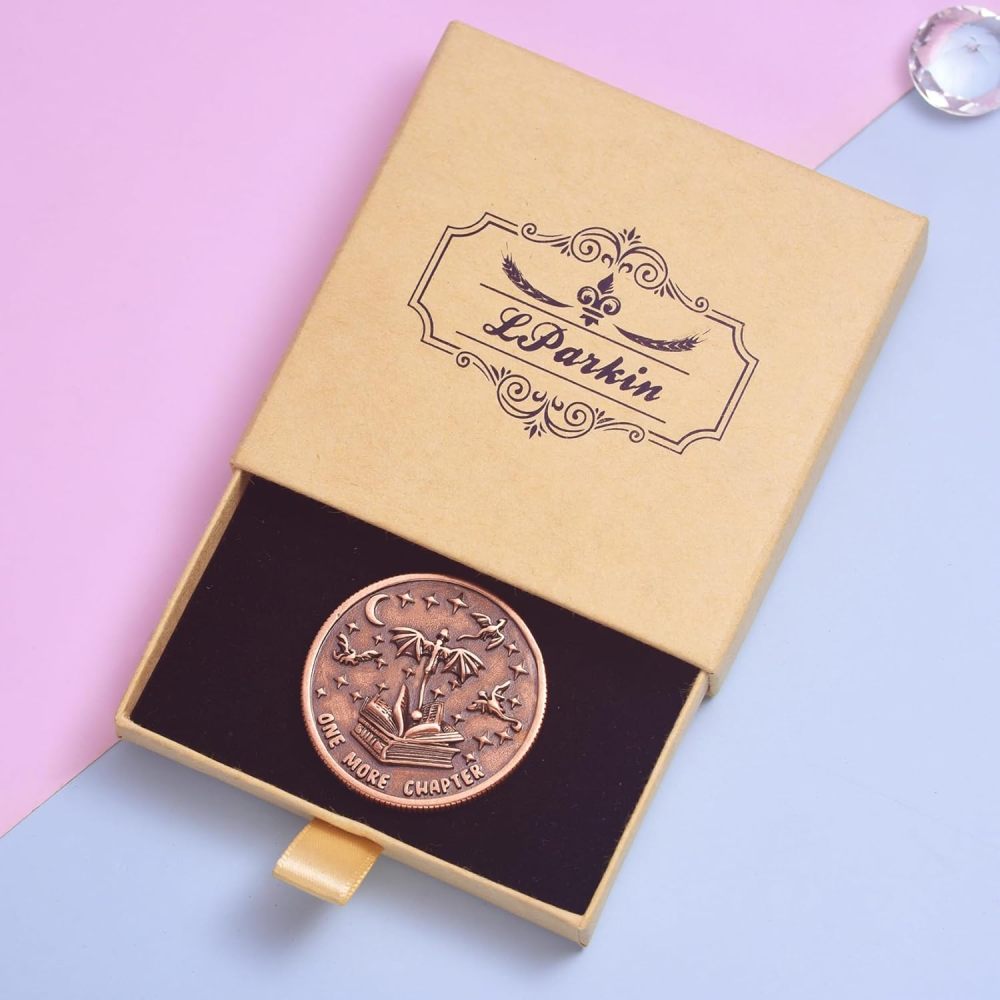 LParkin Just One More Chapter Coin Gamer Bookish Gifts for Book Lovers - Unique Book Coin Flip Book Merch & Bookish Coins Presents for Reader Women, Decision Maker Idea (one More Chapter - Dragons)