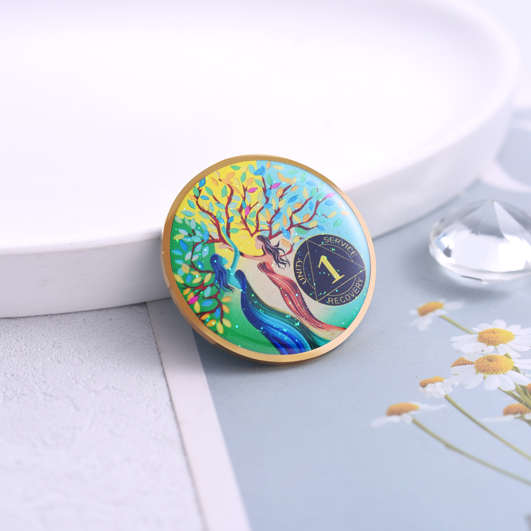 LParkin Recovery Sisters Coin, 1 Year Sobriety Coin, Tree of Life AA Coin, Sobriety Gifts for Women, Sober Anniversary Token, Alcoholics Anonymous Medallion