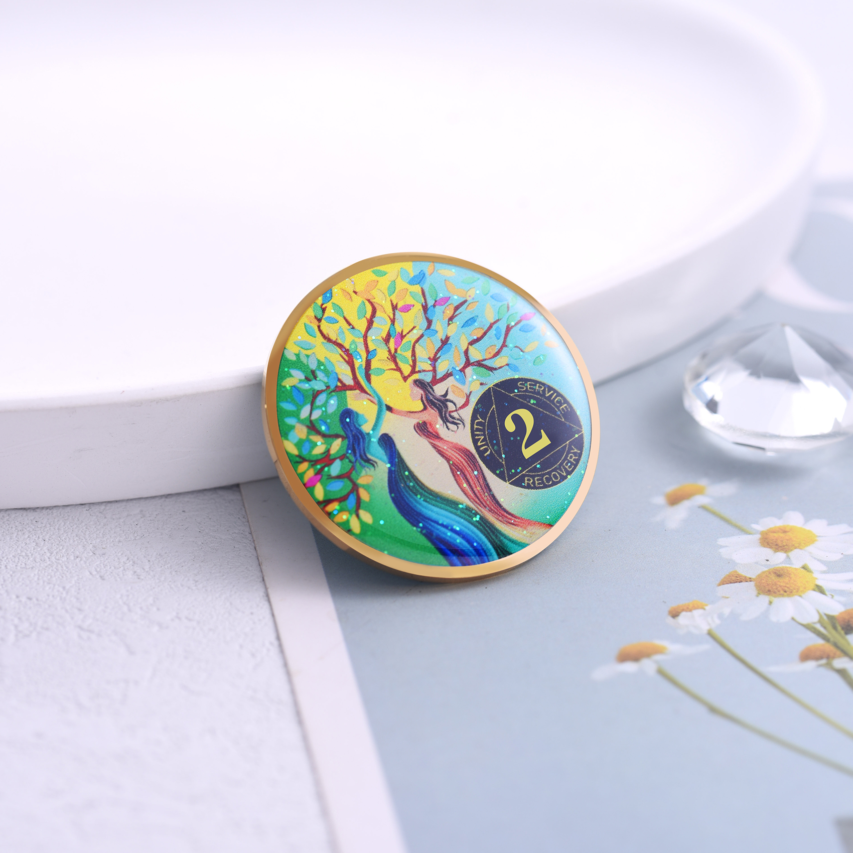 LParkin Recovery Sisters Coin, 2 Year Sobriety Coin, Sobriety Gifts for Women, Tree of Life 2 Year AA Coin, 2 Year Alcoholics Anonymous Medallion