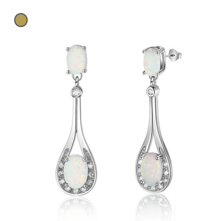 s925 silver white opal earring with main stone and small CZ (No.22OPE0158,  4.0g)