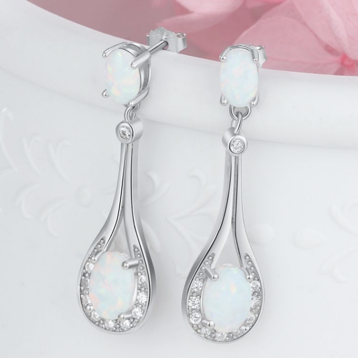 s925 silver white opal earring with main stone and small CZ (No.22OPE0158,  4.0g)