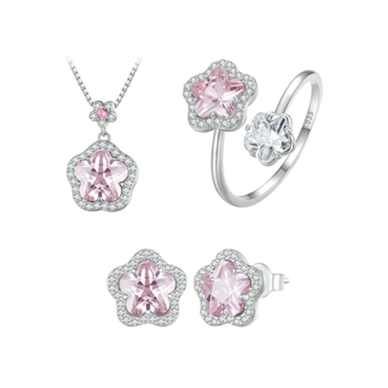 small flower necklace, flower earring and ring set