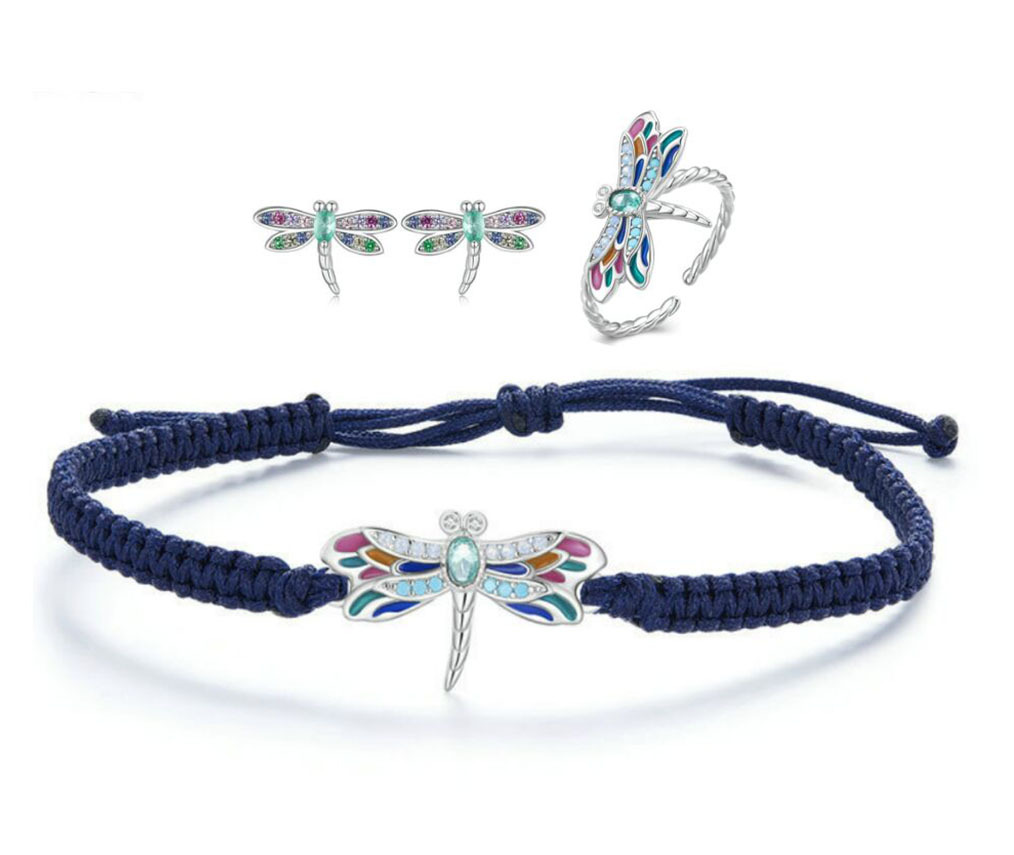dragonfly bracelet, dragonfly ring set, dragonfly earring set