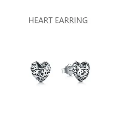 classic heart design earring/ring and necklace set, key pendant with heart shape