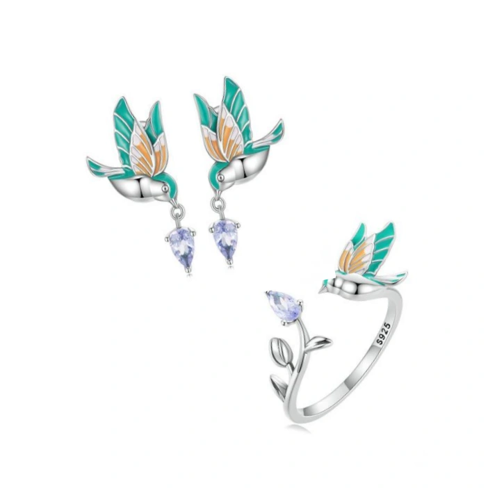Bird stud Earrings and Ring set