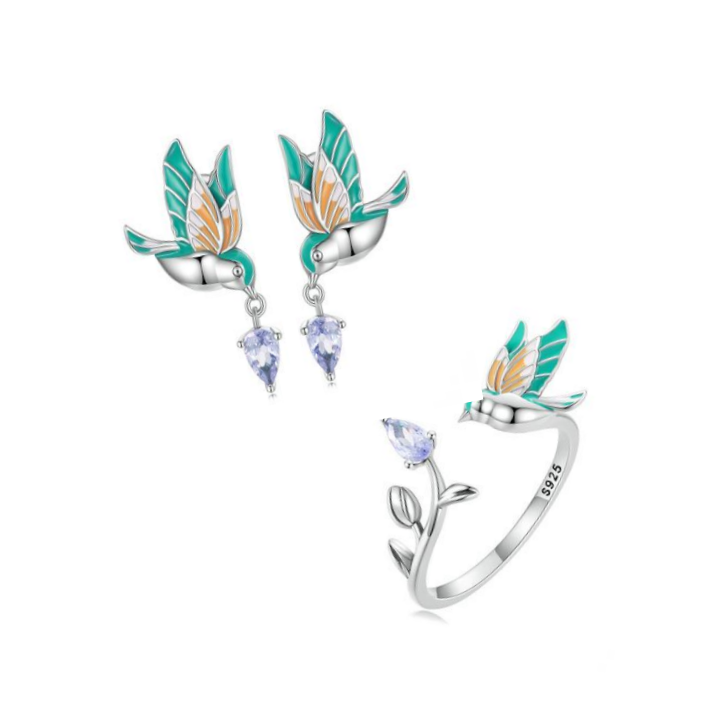 Bird stud Earrings and Ring set