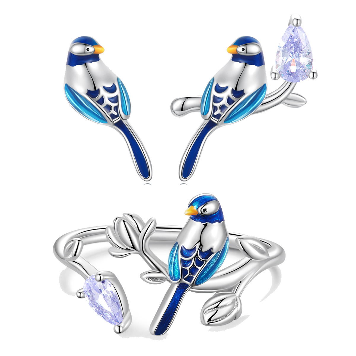 Bird stud Earrings and Ring set
