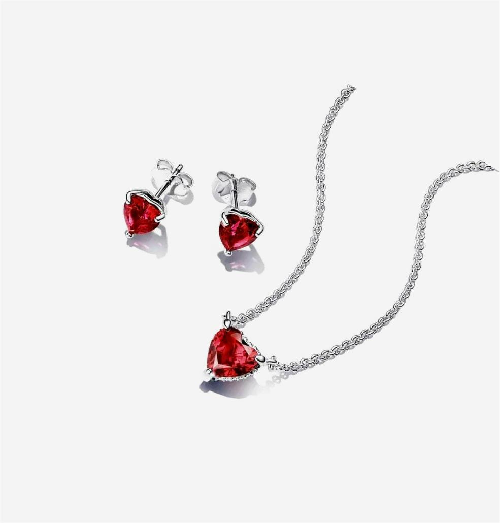 Red heart earrings&necklace sets, stud earrings