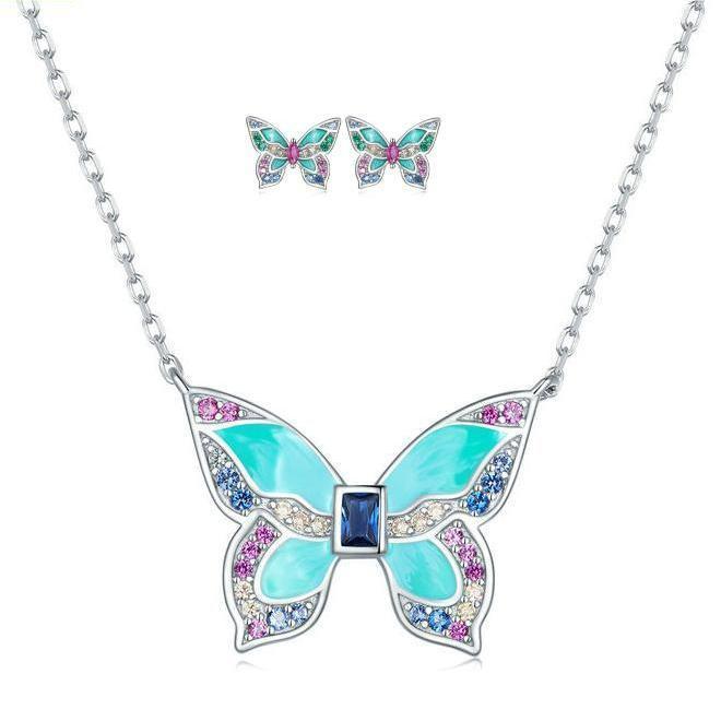 Butterfly stud Earrings and necklace set