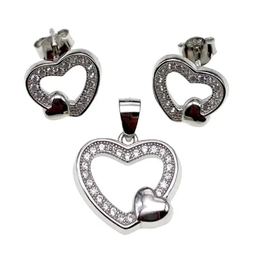 Double Heart design earring and pendent necklace sets( L37 )