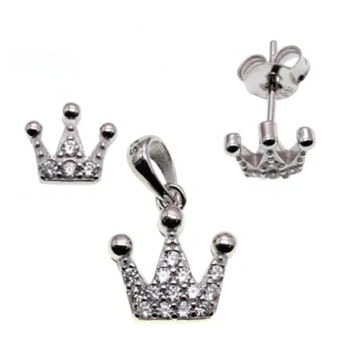 White CZ Crown earring and pendent necklace sets( L37 )