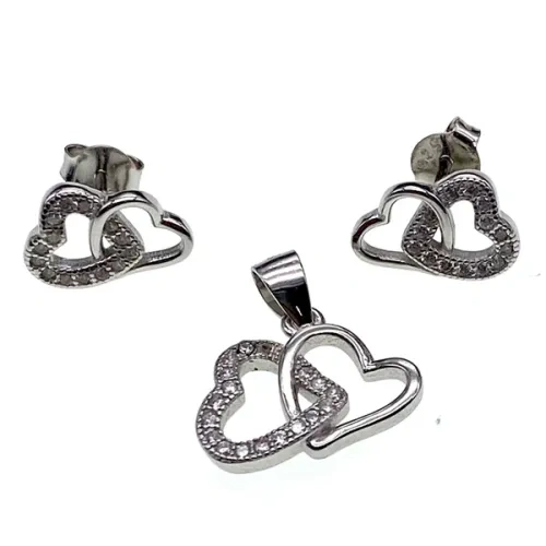 Double Heart design earring and pendent necklace sets( L37 )