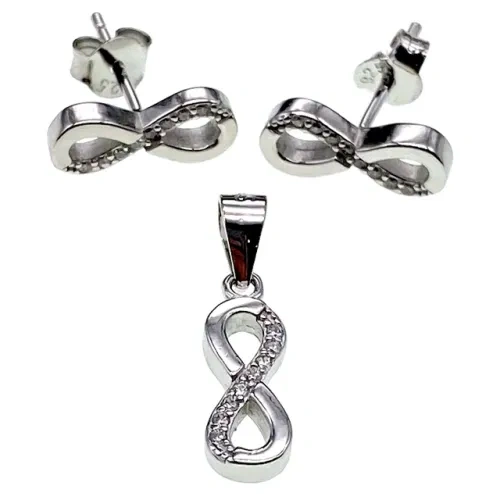 White CZ Infinity earring and pendent necklace sets( L37 )