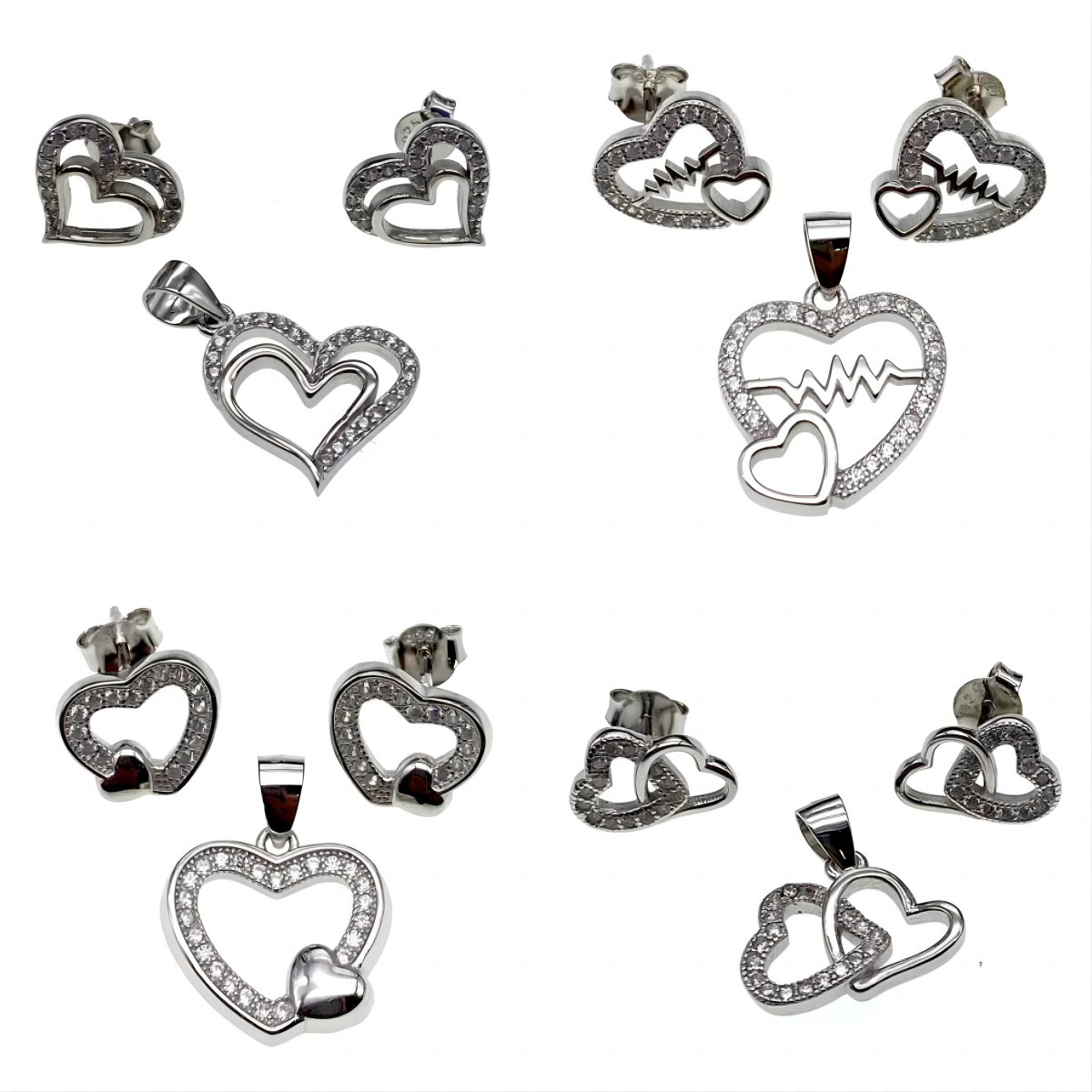 Double Heart design earring and pendent necklace sets( L37 )