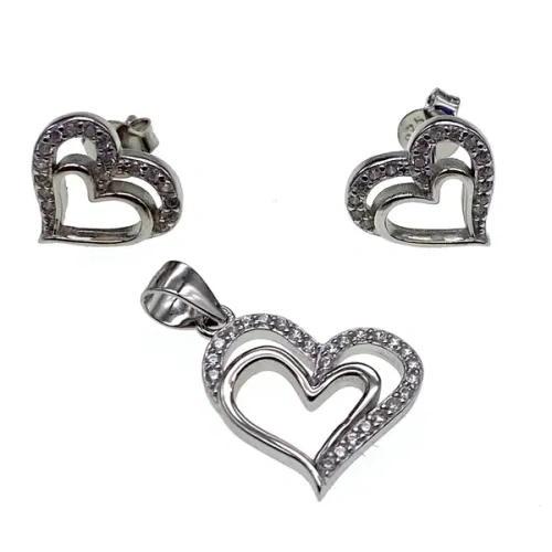 Double Heart design earring and pendent necklace sets( L37 )