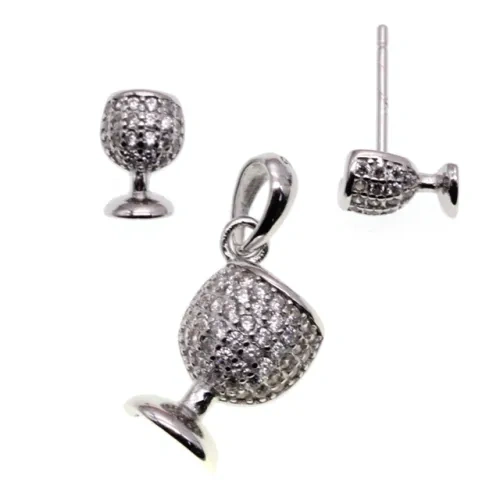 White CZ Wine Cup design earring and pendent necklace sets( L37 )