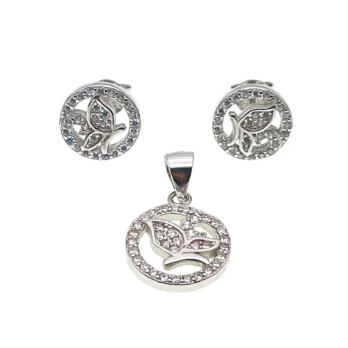White CZ Butterfly earring and pendent necklace sets( L37 )