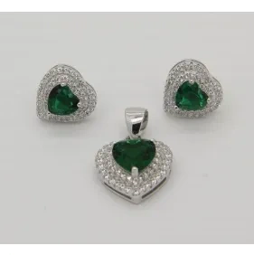 Heart shape earring and pendent necklace sets with green stone( L42 )