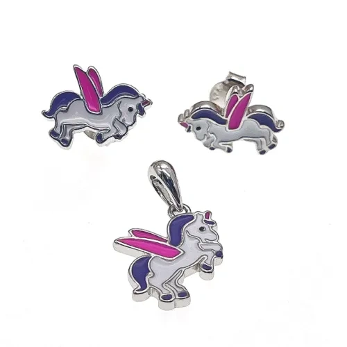 Enamel Unicorn earring and pendent necklace sets( L37 )