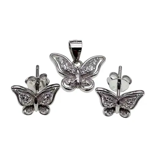 White CZ Butterfly earring and pendent necklace sets( L37 )