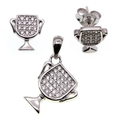 White CZ Champion Cup design earring and pendent necklace sets( L37 )