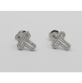 White CZ Cross Stud Earrings ( L42 )
