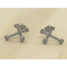 White CZ Cross Stud Earrings ( L42 )
