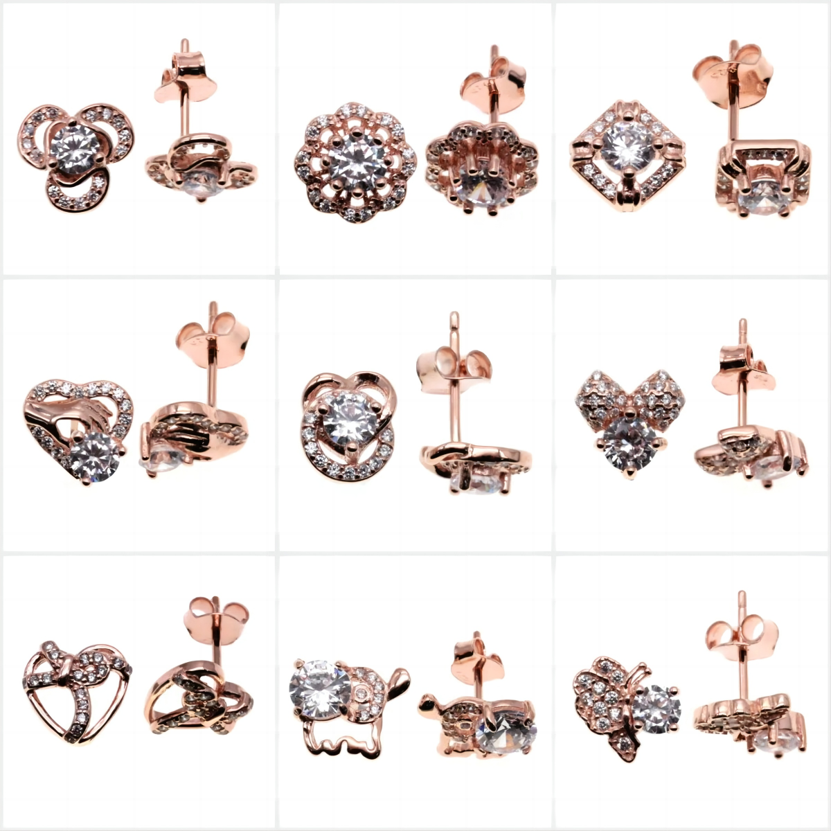 Rose Gold Heart Stud earrings ( L37 ),Flower Stud Earrings