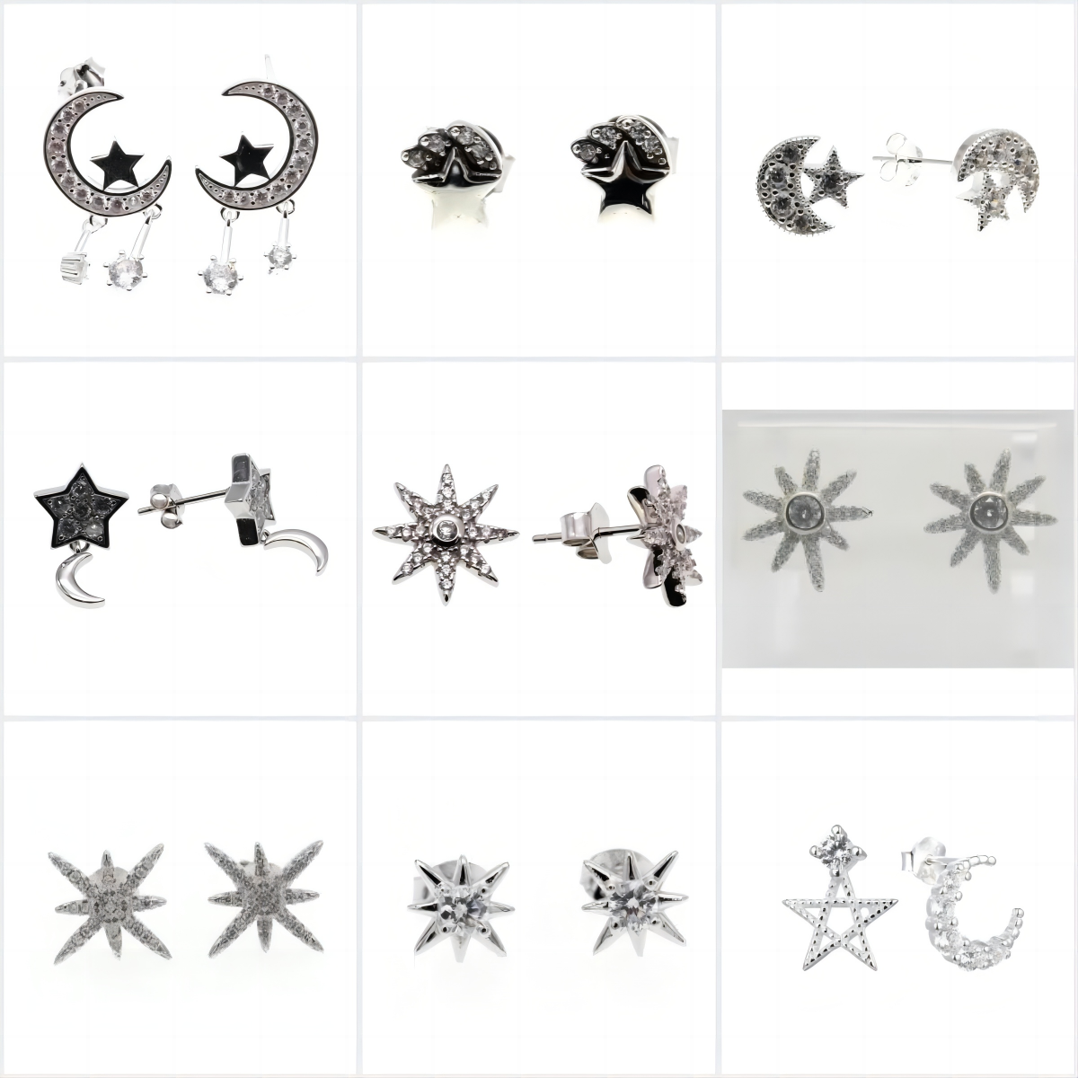 White CZ Moon&Star Stud Earrings ( L32 )