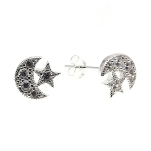 White CZ Moon&Star Stud Earrings ( L32 )
