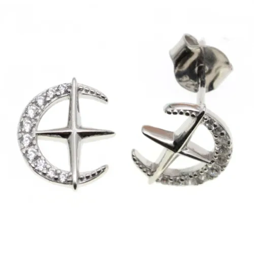 White CZ Moon&Star Stud Earrings ( L32 )