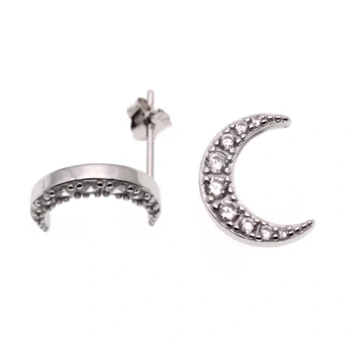 White CZ Moon&Star Stud Earrings ( L32 )