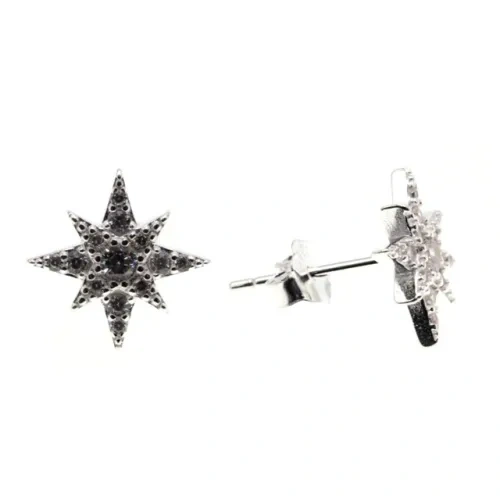 White CZ Moon&Star Stud Earrings ( L48 )