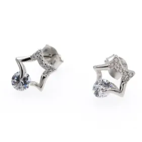 White CZ Moon&Star Stud Earrings ( L48 )