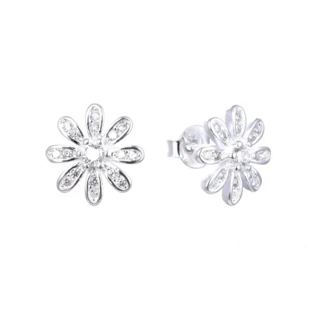 White CZ Flower Stud Earrings ( L27 )