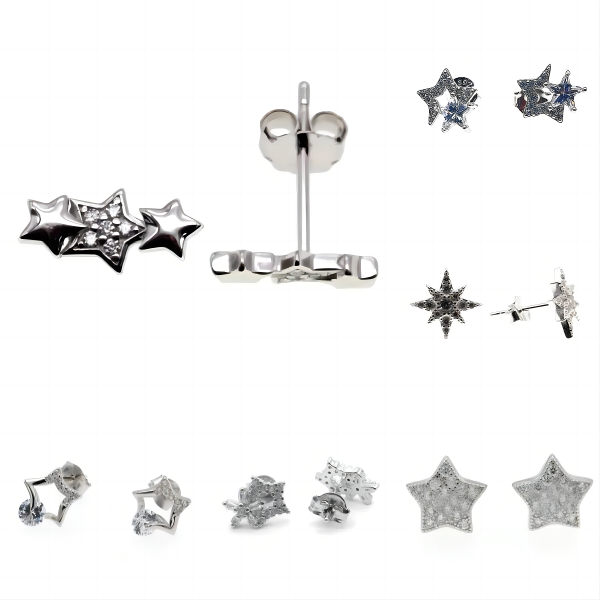 White CZ Moon&Star Stud Earrings ( L48 )